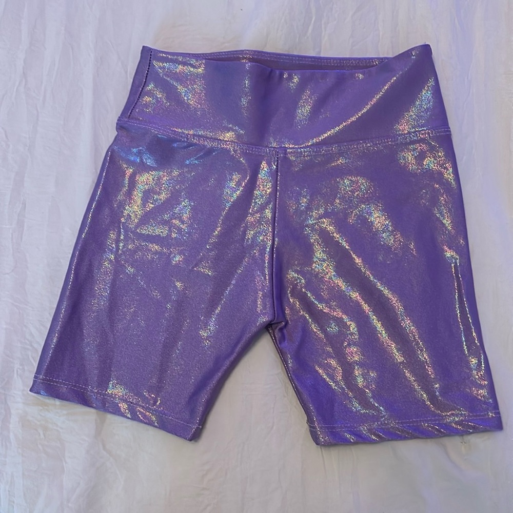 Dori Creations Purple Shiny Spandex Shorts Sz 7